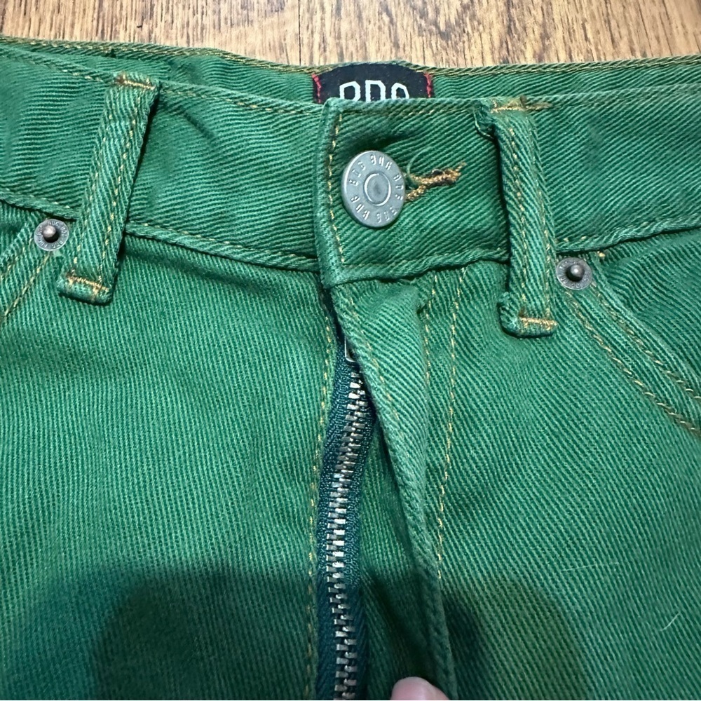 BDG green Denim Mom High Rise Shorts 25 Bright Color High Rise Rolled up hem - Picture 3 of 8